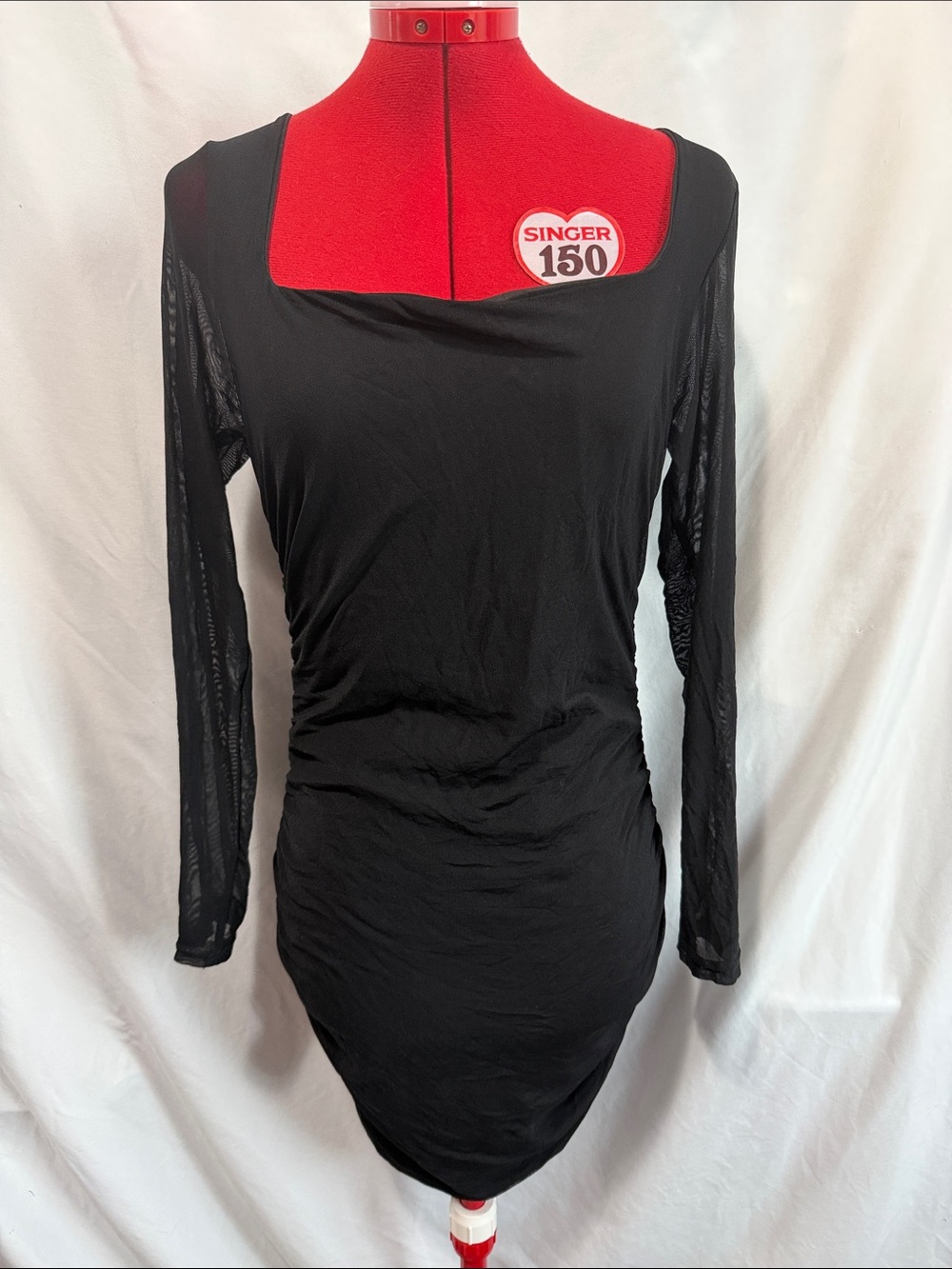 Black Long-Sleeve Mini Dress with Square Neck